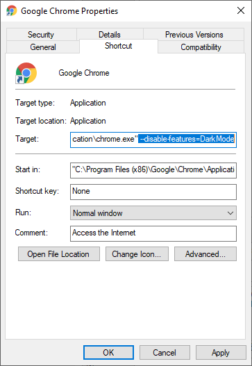 google chrome dark mode disable