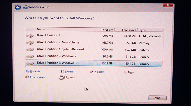 choose windows installation partition